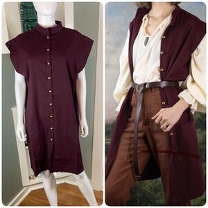 French Meadows Pirate Vest Burgundy Button-Front Midi Dress Unisex Costume Linen